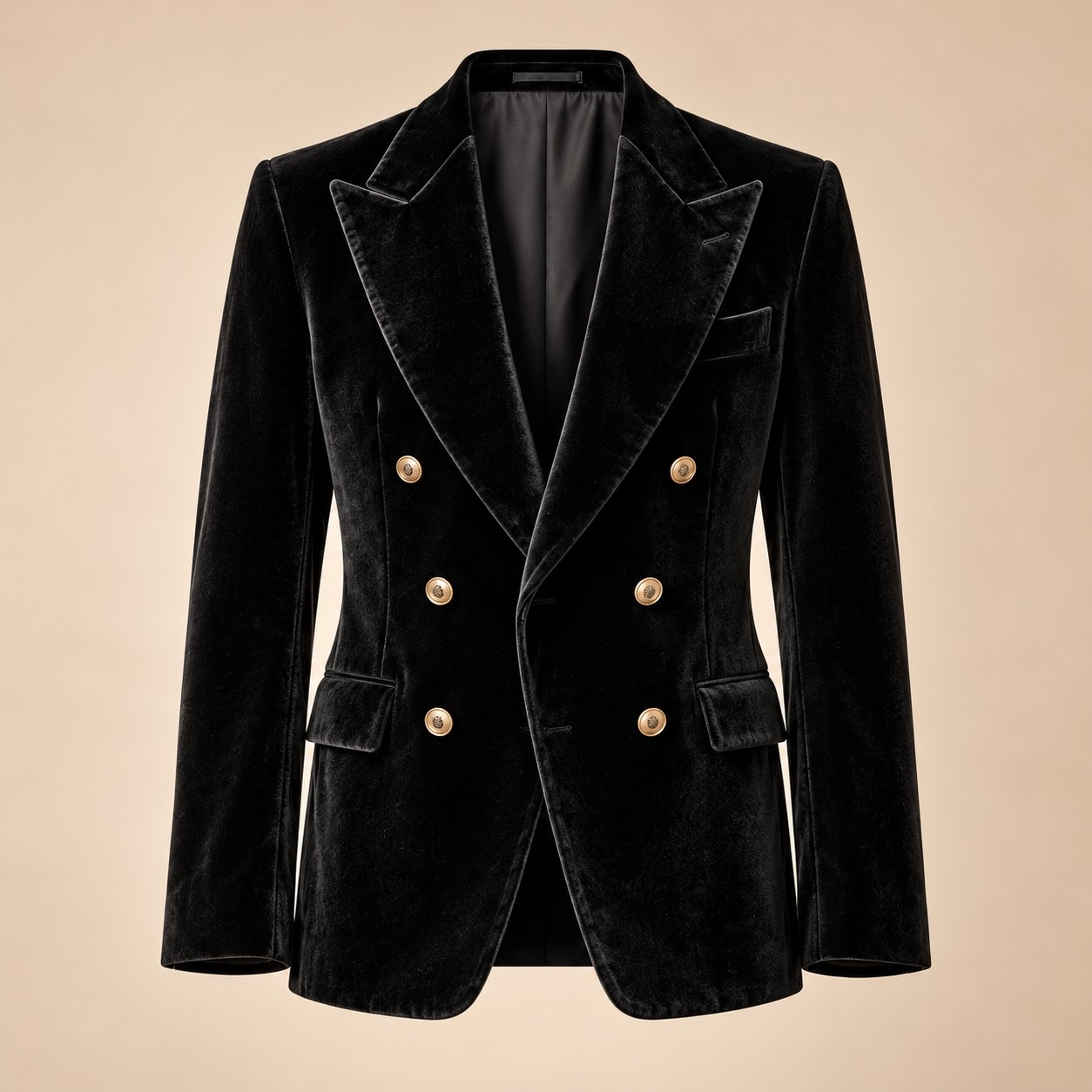 Black Midnight Double-Breasted Blazer, full front view